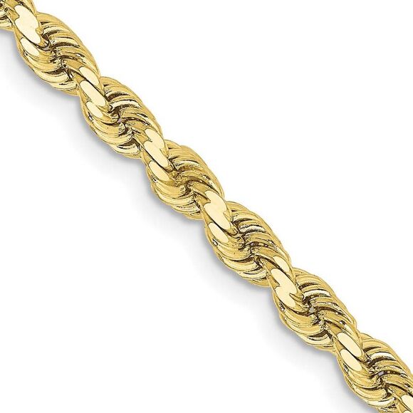 3.25mm 10K Yellow Gold Solid Diamond Cut Rope Chain Bracelet, 7 Inch